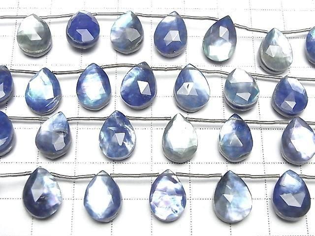 Lapislazuli x Mother of Pearl MOP x Crystal AA++ Pear-shaped Faceted Briolette 14x10mm half or 1 strand (8pcs)