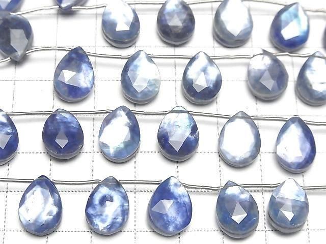 [Video] Lapislazuli x Mother of Pearl MOP x Crystal AA++ Pear shape Faceted Briolette 14x10mm half or 1strand (8pcs)