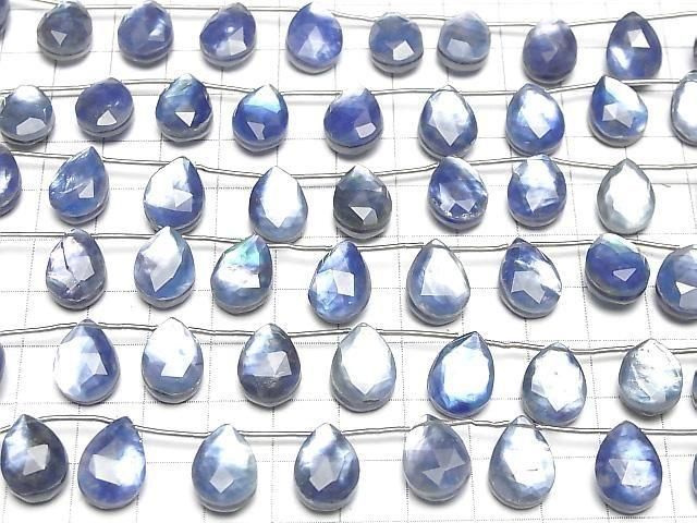[Video] Lapislazuli x Mother of Pearl MOP x Crystal AA++ Pear shape Faceted Briolette 14x10mm half or 1strand (8pcs)