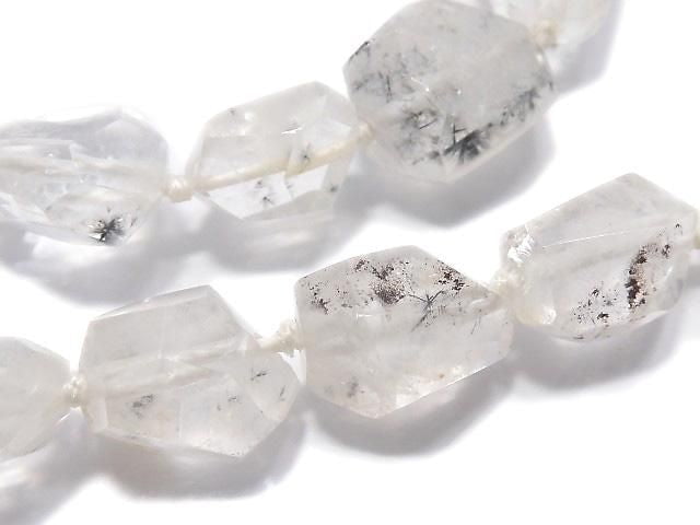 [Video][One of a kind] Hollandite in Quartz Faceted Nugget 1strand beads (aprx.16inch/40cm) NO.1