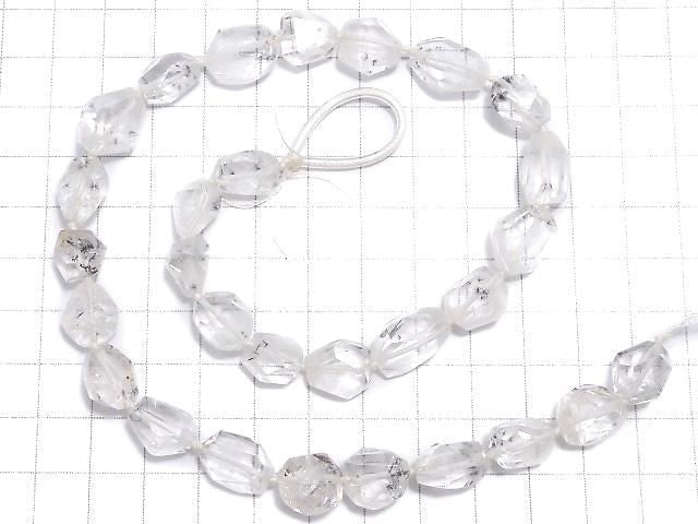 [Video][One of a kind] Hollandite in Quartz Faceted Nugget 1strand beads (aprx.16inch/39cm) NO.5