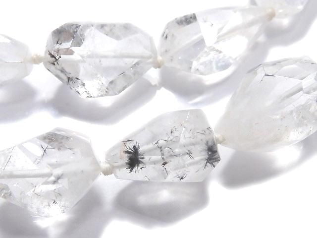 [Video][One of a kind] Hollandite in Quartz Faceted Nugget 1strand beads (aprx.17inch/41cm) NO.10