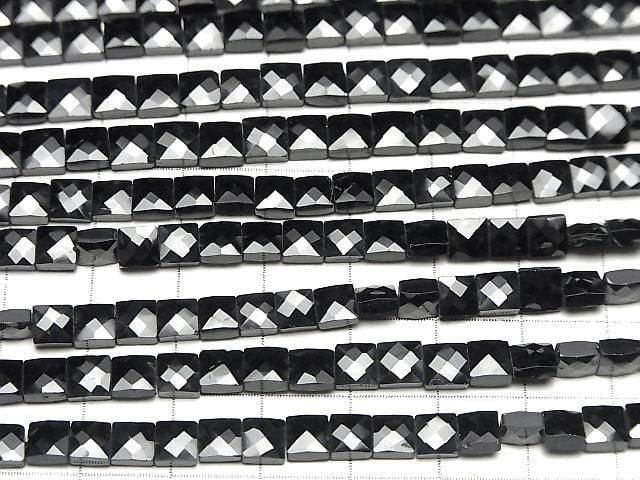 [Video] Black Spinel AA++ Faceted Square 1strand beads (aprx.13inch/32cm)