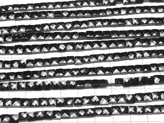 [Video] Black Spinel AA++ Faceted Square 1strand beads (aprx.13inch/32cm)