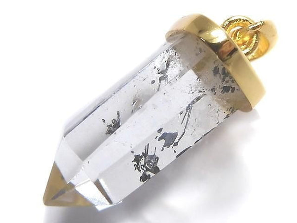 [Video][One of a kind] Stibnite in Quartz Pendant 18KGP NO.16