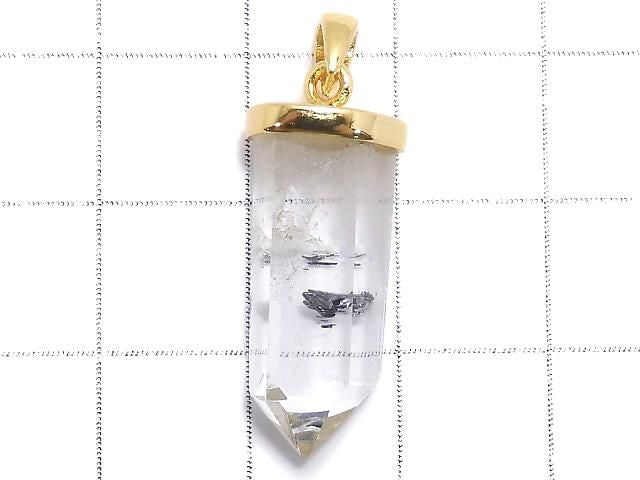[Video][One of a kind] Stibnite in Quartz Pendant 18KGP NO.18