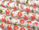 [Video] Ceramic beads Round 8mm [Floral pattern/Red] 1strand beads (aprx.12inch/29cm)