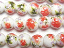 [Video] Ceramic beads Round 8mm [Floral pattern/Red] 1strand beads (aprx.12inch/29cm)