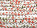 [Video] Ceramic beads Round 8mm [Floral pattern/Red] 1strand beads (aprx.12inch/29cm)