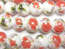 [Video] Ceramic beads Round 10mm [Floral pattern/Red] 1strand beads (aprx.12inch/30cm)