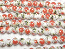 [Video] Ceramic beads Round 10mm [Floral pattern/Red] 1strand beads (aprx.12inch/30cm)