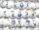[Video] Ceramic beads Round 8mm [Floral pattern/Blue] 1strand beads (aprx.12inch/29cm)