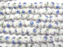 [Video] Ceramic beads Round 8mm [Floral pattern/Blue] 1strand beads (aprx.12inch/29cm)