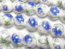 [Video] Ceramic beads Round 10mm [Floral pattern/Blue] 1strand beads (aprx.12inch/30cm)
