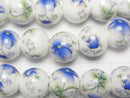 [Video] Ceramic beads Round 10mm [Floral pattern/Blue] 1strand beads (aprx.12inch/30cm)