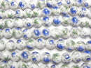 [Video] Ceramic beads Round 10mm [Floral pattern/Blue] 1strand beads (aprx.12inch/30cm)
