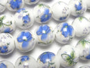 [Video] Ceramic beads Round 12mm [Floral pattern/Blue] 1strand beads (aprx.13inch/31cm)