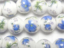 [Video] Ceramic beads Round 12mm [Floral pattern/Blue] 1strand beads (aprx.13inch/31cm)