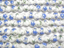[Video] Ceramic beads Round 12mm [Floral pattern/Blue] 1strand beads (aprx.13inch/31cm)