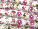 [Video] Ceramic beads Round 8mm [Floral pattern/Purple] 1strand beads (aprx.12inch/29cm)