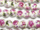 [Video] Ceramic beads Round 8mm [Floral pattern/Purple] 1strand beads (aprx.12inch/29cm)