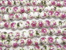 [Video] Ceramic beads Round 8mm [Floral pattern/Purple] 1strand beads (aprx.12inch/29cm)