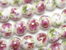 [Video] Ceramic beads Round 10mm [Floral pattern/Purple] 1strand beads (aprx.12inch/30cm)