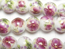 [Video] Ceramic beads Round 10mm [Floral pattern/Purple] 1strand beads (aprx.12inch/30cm)
