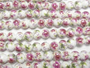 [Video] Ceramic beads Round 10mm [Floral pattern/Purple] 1strand beads (aprx.12inch/30cm)