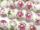 [Video] Ceramic beads Round 12mm [Floral pattern/Purple] 1strand beads (aprx.13inch/31cm)