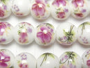 [Video] Ceramic beads Round 12mm [Floral pattern/Purple] 1strand beads (aprx.13inch/31cm)