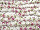 [Video] Ceramic beads Round 12mm [Floral pattern/Purple] 1strand beads (aprx.13inch/31cm)