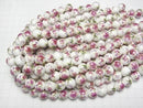 [Video] Ceramic beads Round 12mm [Floral pattern/Purple] 1strand beads (aprx.13inch/31cm)