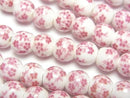 [Video] Ceramic beads Round 8mm [Small flower pattern/Pink] 1strand beads (aprx.12inch/29cm)