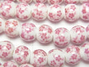 [Video] Ceramic beads Round 8mm [Small flower pattern/Pink] 1strand beads (aprx.12inch/29cm)