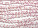 [Video] Ceramic beads Round 8mm [Small flower pattern/Pink] 1strand beads (aprx.12inch/29cm)