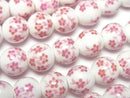 [Video] Ceramic beads Round 10mm [Small flower pattern/Pink] 1strand beads (aprx.12inch/30cm)