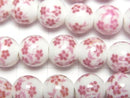 [Video] Ceramic beads Round 10mm [Small flower pattern/Pink] 1strand beads (aprx.12inch/30cm)