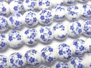 [Video] Ceramic beads Round 8mm [Small flower pattern/Blue] 1strand beads (aprx.12inch/29cm)