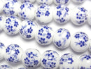[Video] Ceramic beads Round 10mm [Small flower pattern/Blue] 1strand beads (aprx.12inch/30cm)