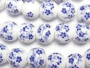 [Video] Ceramic beads Round 10mm [Small flower pattern/Blue] 1strand beads (aprx.12inch/30cm)