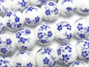 [Video] Ceramic beads Round 12mm [Small flower pattern/Blue] 1strand beads (aprx.13inch/31cm)