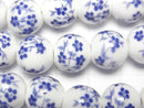 [Video] Ceramic beads Round 12mm [Small flower pattern/Blue] 1strand beads (aprx.13inch/31cm)