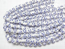 [Video] Ceramic beads Round 12mm [Small flower pattern/Blue] 1strand beads (aprx.13inch/31cm)