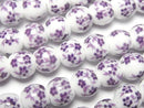 [Video] Ceramic beads Round 8mm [Small flower pattern/Purple] 1strand beads (aprx.12inch/29cm)