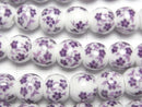 [Video] Ceramic beads Round 8mm [Small flower pattern/Purple] 1strand beads (aprx.12inch/29cm)