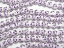 [Video] Ceramic beads Round 8mm [Small flower pattern/Purple] 1strand beads (aprx.12inch/29cm)