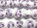 [Video] Ceramic beads Round 10mm [Small flower pattern/Purple] 1strand beads (aprx.12inch/30cm)