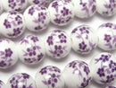 [Video] Ceramic beads Round 12mm [Small flower pattern/Purple] 1strand beads (aprx.13inch/31cm)