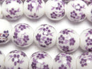 [Video] Ceramic beads Round 12mm [Small flower pattern/Purple] 1strand beads (aprx.13inch/31cm)